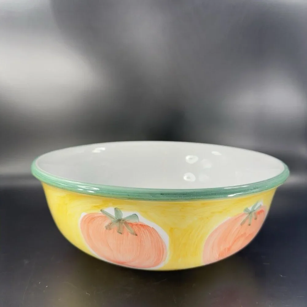 Pottery Barn Sunnyside Dish Bowl Large Tomatoes Check Pattern Ceramic Made Italy